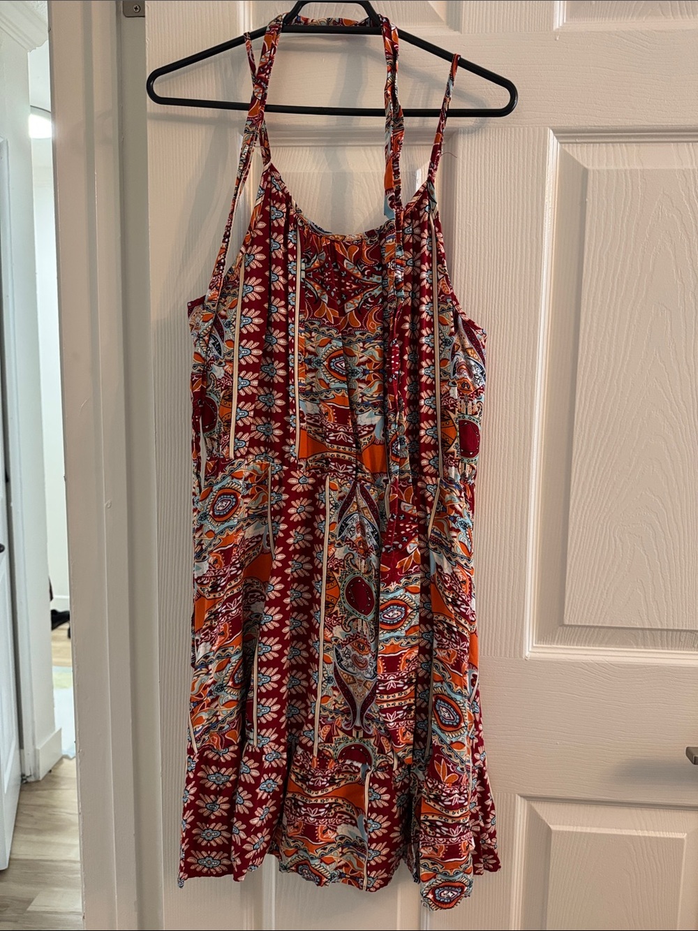 Bohemian Red Floral Patchwork Halter Mini Dress